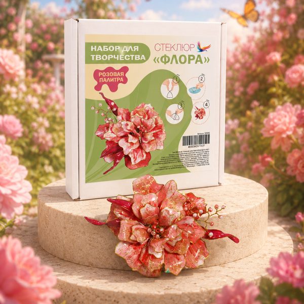 Подарочный Набор для творчества из эпоксидной смолы Стеклюр «Флора Розовая». Постер