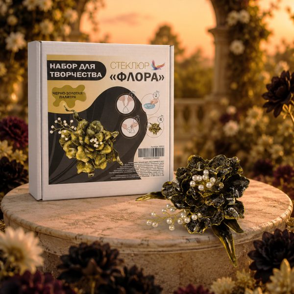 Подарочный Набор для творчества из эпоксидной смолы Стеклюр «Флора Черная». Постер